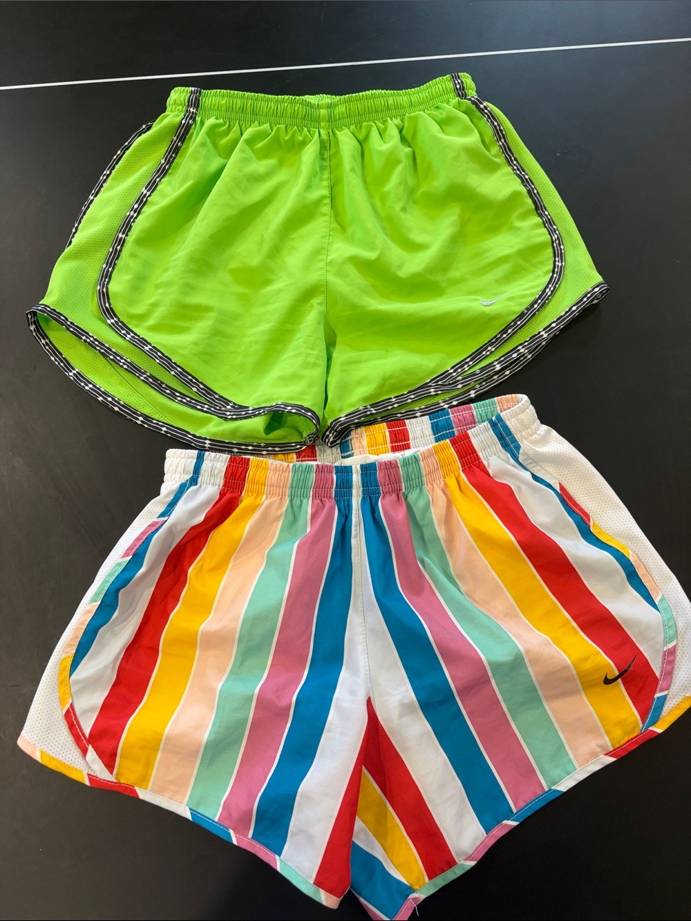 Nike Neon Green and Multi-Color Striped Kids Athletic Shorts - 2 Pack